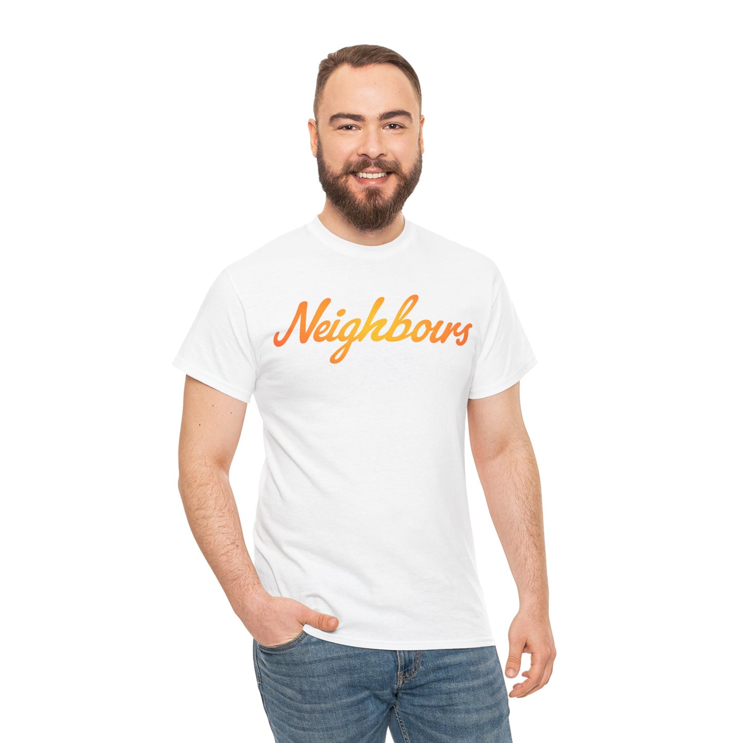 Neighbours Script T‑Shirt — Retro Orange Neighborhood Tee