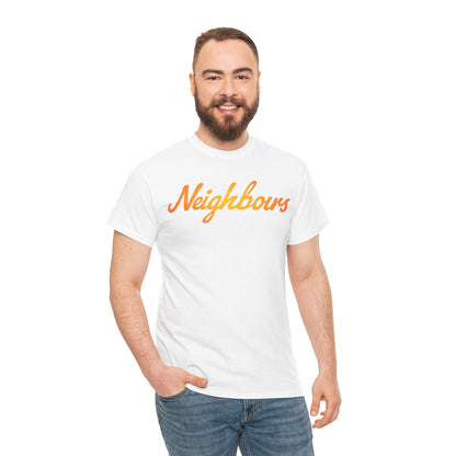 Neighbours Script T‑Shirt — Retro Orange Neighborhood Tee