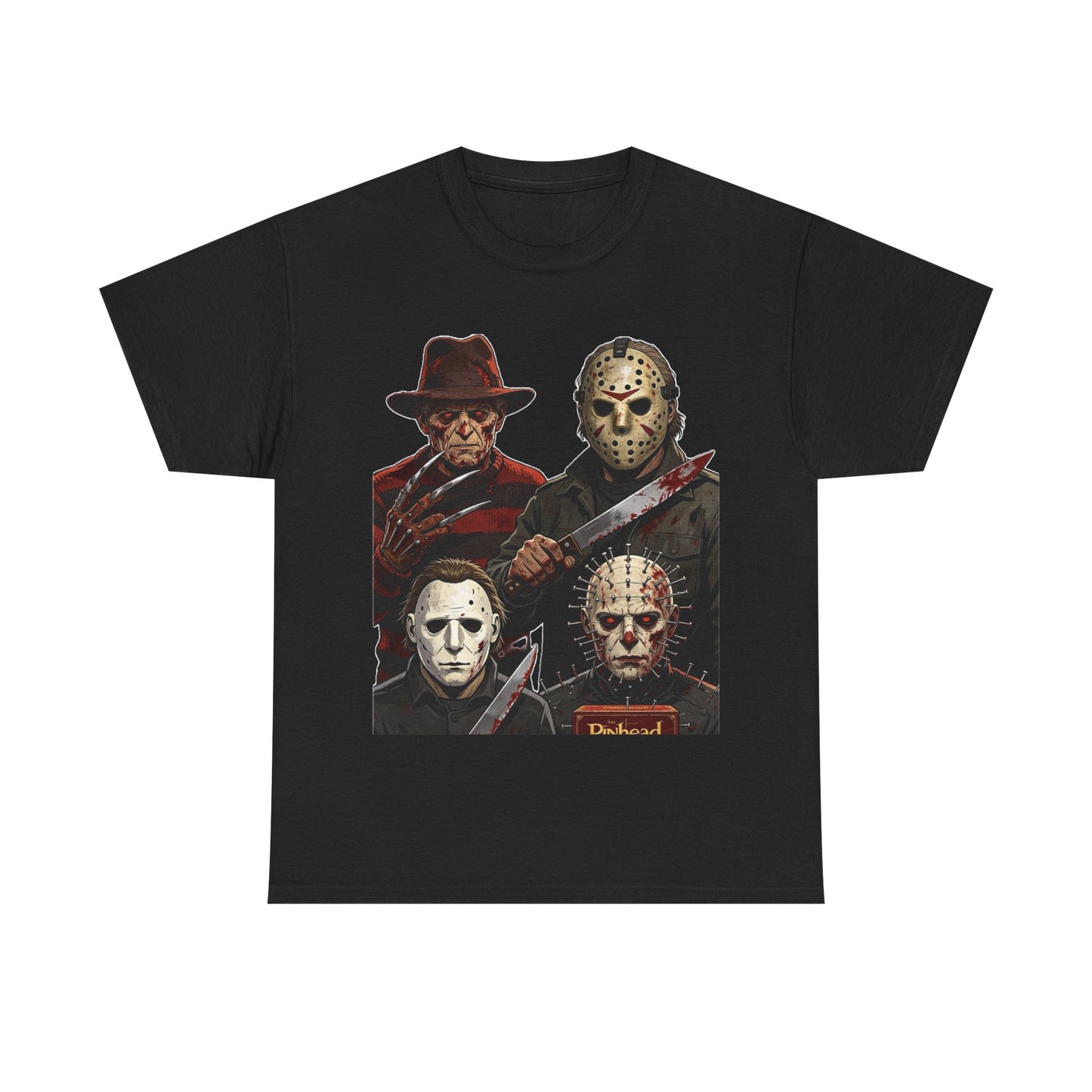 Horror Icons T-Shirt — Freddy, Jason, Michael & Pinhead Slasher Collage