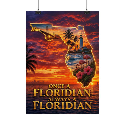 Florida Sunset Poster – "Once a Floridian, Always a Floridian" Rolled Wall Art