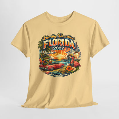 Florida Family Vacation 2027 T-Shirt — Retro Sunset Beach Design