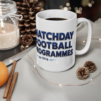 Matchday Football Programmes Mug — Retro Soccer Crest Coffee Cup (11oz & 15oz)