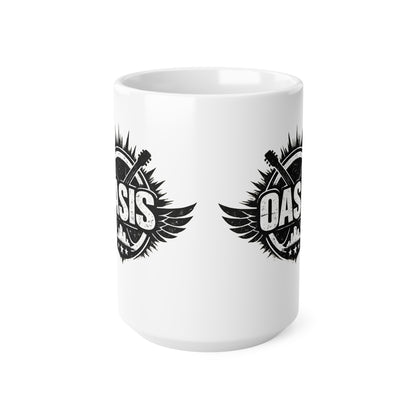 Oasis Crest Ceramic Mug — Rock Band Vintage Logo Coffee Cup (11oz & 15oz)