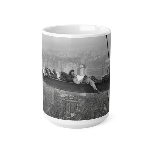 Vintage 'Lunch Atop a Skyscraper' Photo Coffee Mug — Retro NYC Skyline Ceramic Cup (11oz, 15oz)