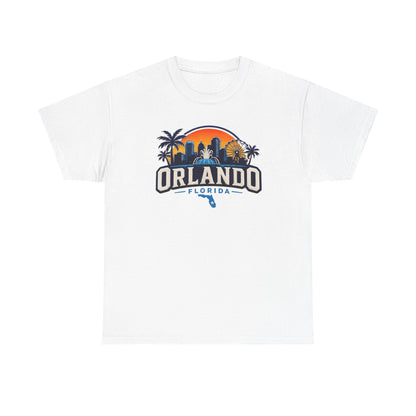 Orlando Florida Sunset T-Shirt — Retro Skyline & Palm Tree Vacation Tee