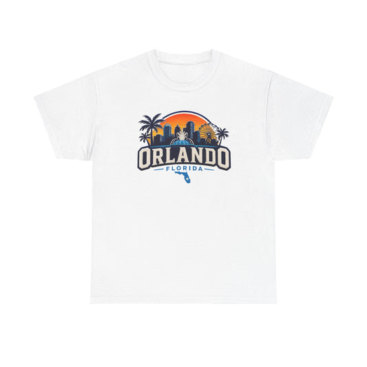 Orlando Florida Sunset T-Shirt — Retro Skyline & Palm Tree Vacation Tee