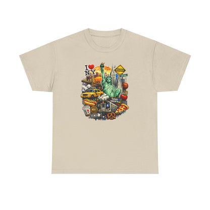 New York City Icons T-Shirt — Statue of Liberty, Taxi & I  NY Collage Tee