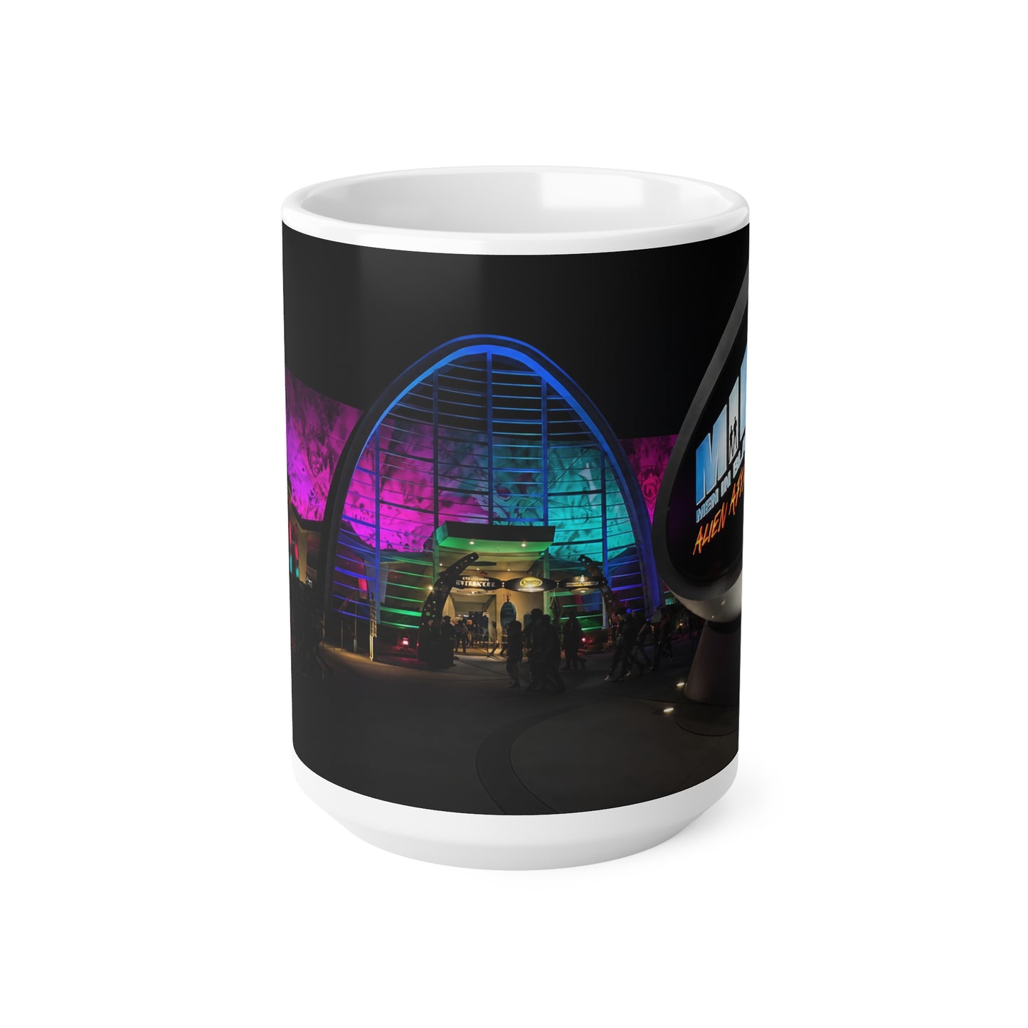 Men in Black Universal HHN Nightscape Mug — Colorful Architectural Night Photo Ceramic Coffee Cup (11oz, 15oz)