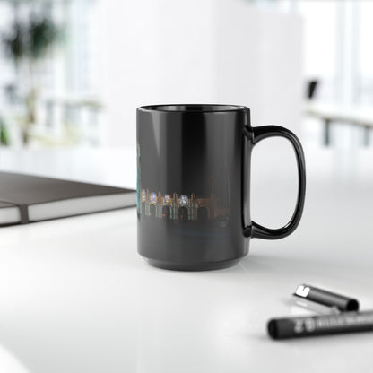 Universal HHN Black Ceramic Mug — Nighttime Theme Park Arch Photo (11oz & 15oz)