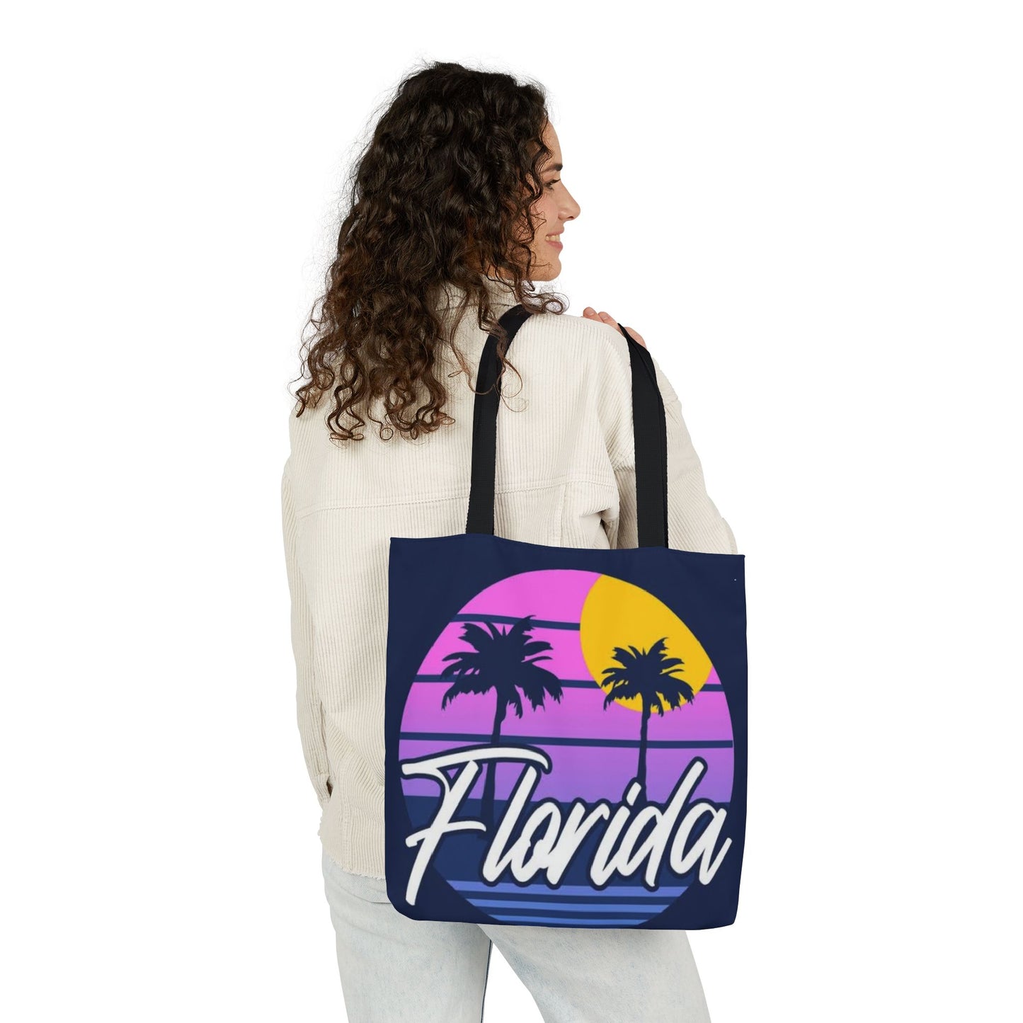 Florida Sunset Palm Tote Bag — Retro Beach Canvas Tote