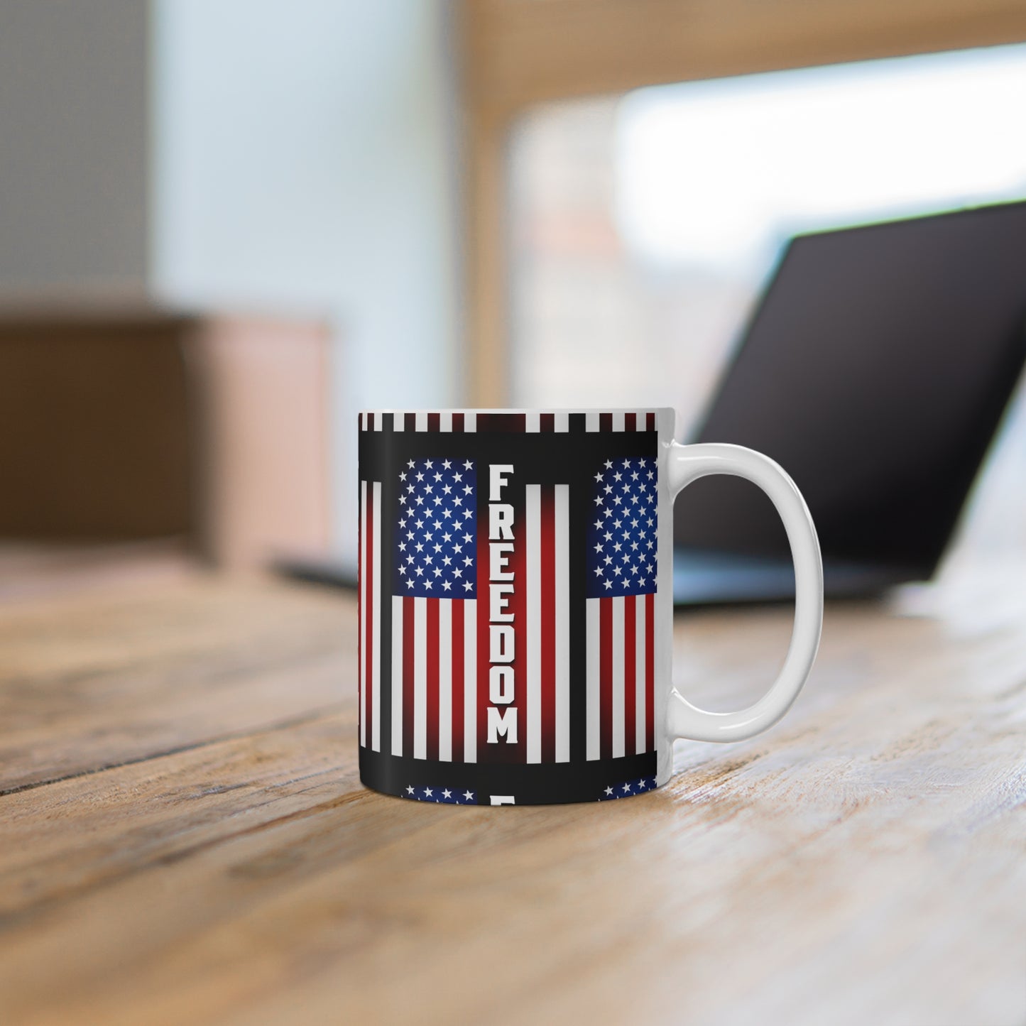 USA Freedom Flag Ceramic Mug — Patriotic USA Coffee Cup (11oz & 15oz)