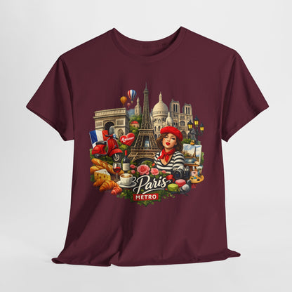 Paris Montage Tee — Eiffel Tower, Croissant & Metro Vintage Travel T‑Shirt