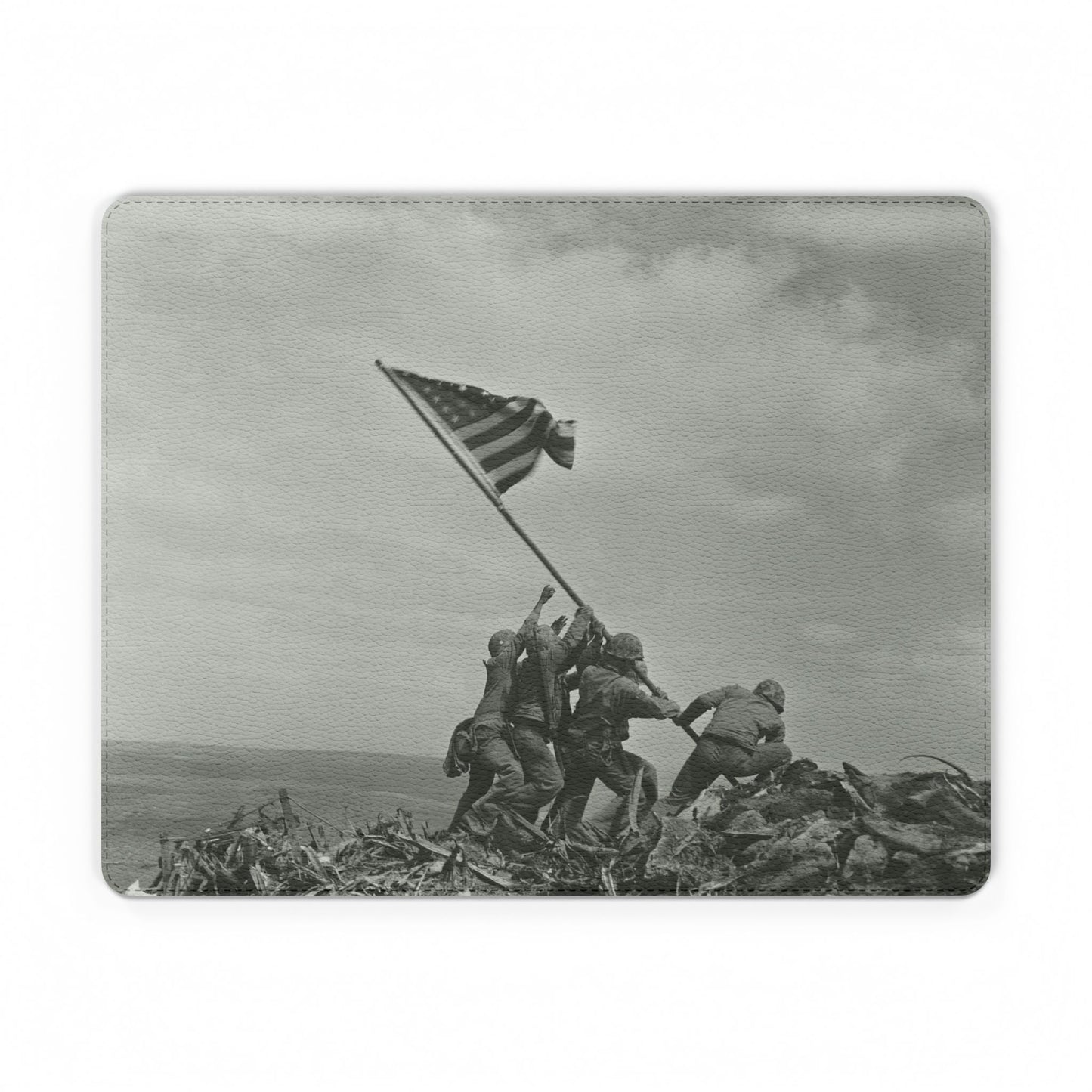 Memorial Iwo Jima Flag PU Leather Mouse Mat — Vintage WWII Photo Desk Pad