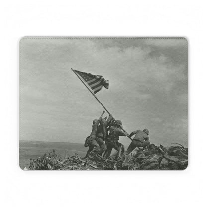 Memorial Iwo Jima Flag PU Leather Mouse Mat — Vintage WWII Photo Desk Pad