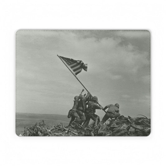 Memorial Iwo Jima Flag PU Leather Mouse Mat — Vintage WWII Photo Desk Pad