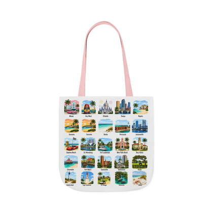 Florida City Landmark Collage Canvas Tote Bag — Vintage Travel Icons Print