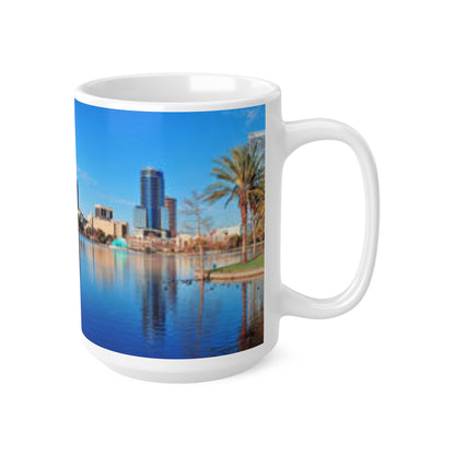City Skyline Ceramic Mug — Waterfront Reflection Coffee Cup (11oz & 15oz)