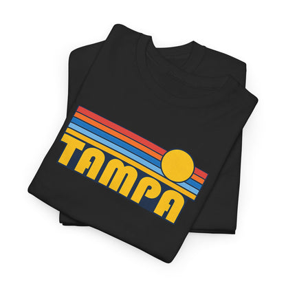 Tampa Retro Sunset T-Shirt — Vintage 70s Striped Beach Tee