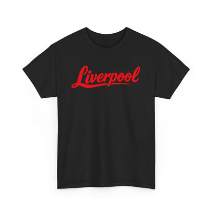 Liverpool Script T-Shirt — Retro Red Logo Tee for Fans
