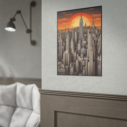 NYC Sunset City Skyline Poster — Vintage NYC Empire State Print (Rolled Poster)