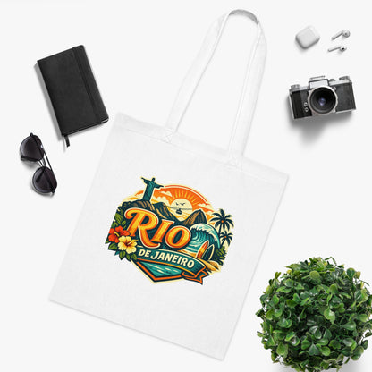 Rio de Janeiro / West Palm Beach Beach Tote — Retro Tropical Cotton Tote Bag