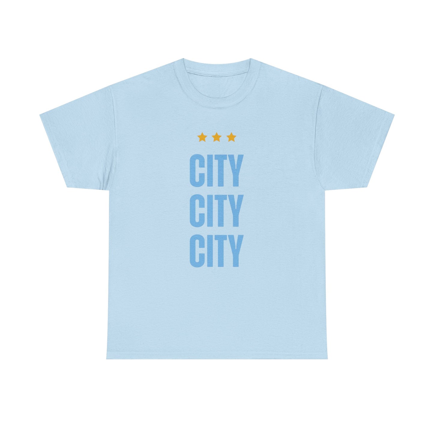 Manchester City City City Tee — Minimal Skyline Graphic T‑Shirt with Three Stars