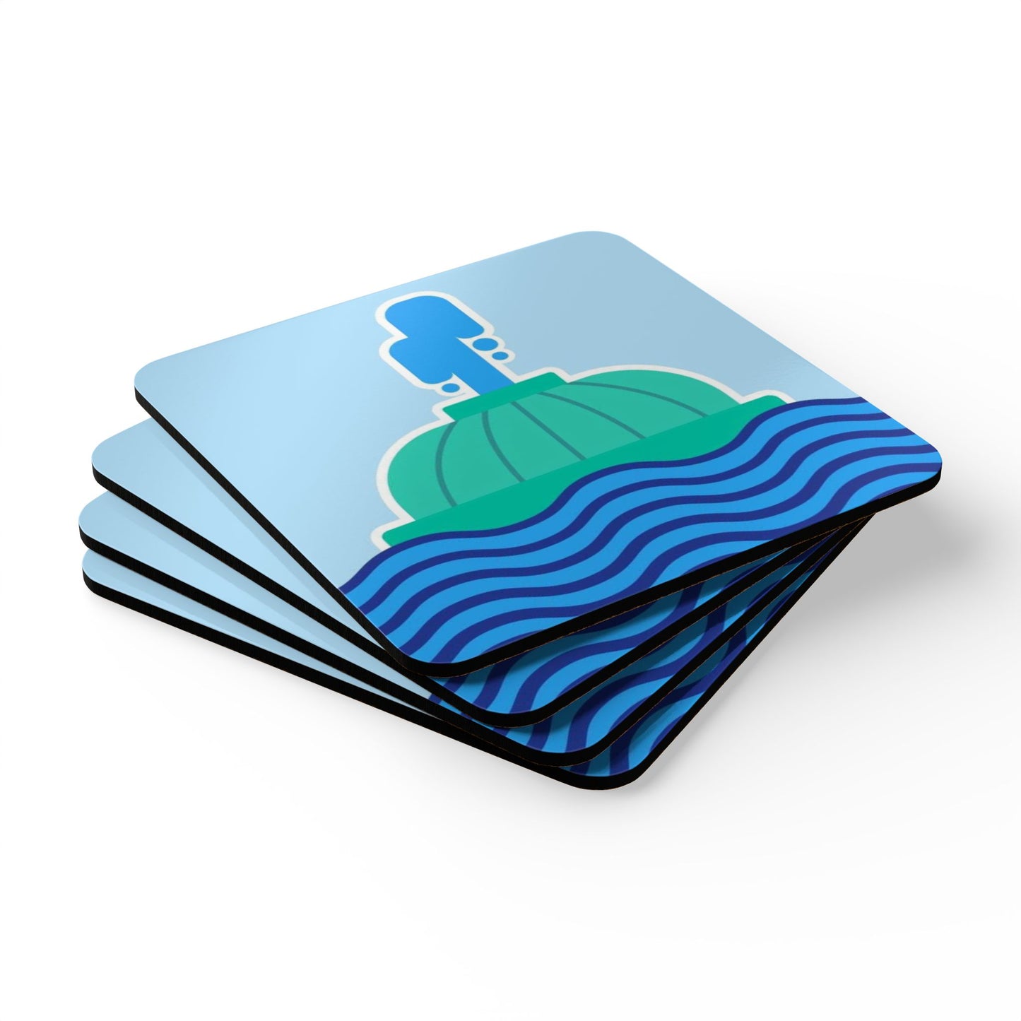 Orlando Lake Eola Cork Coaster Set — Nautical Fountain & Waves Drink Coasters (Set)