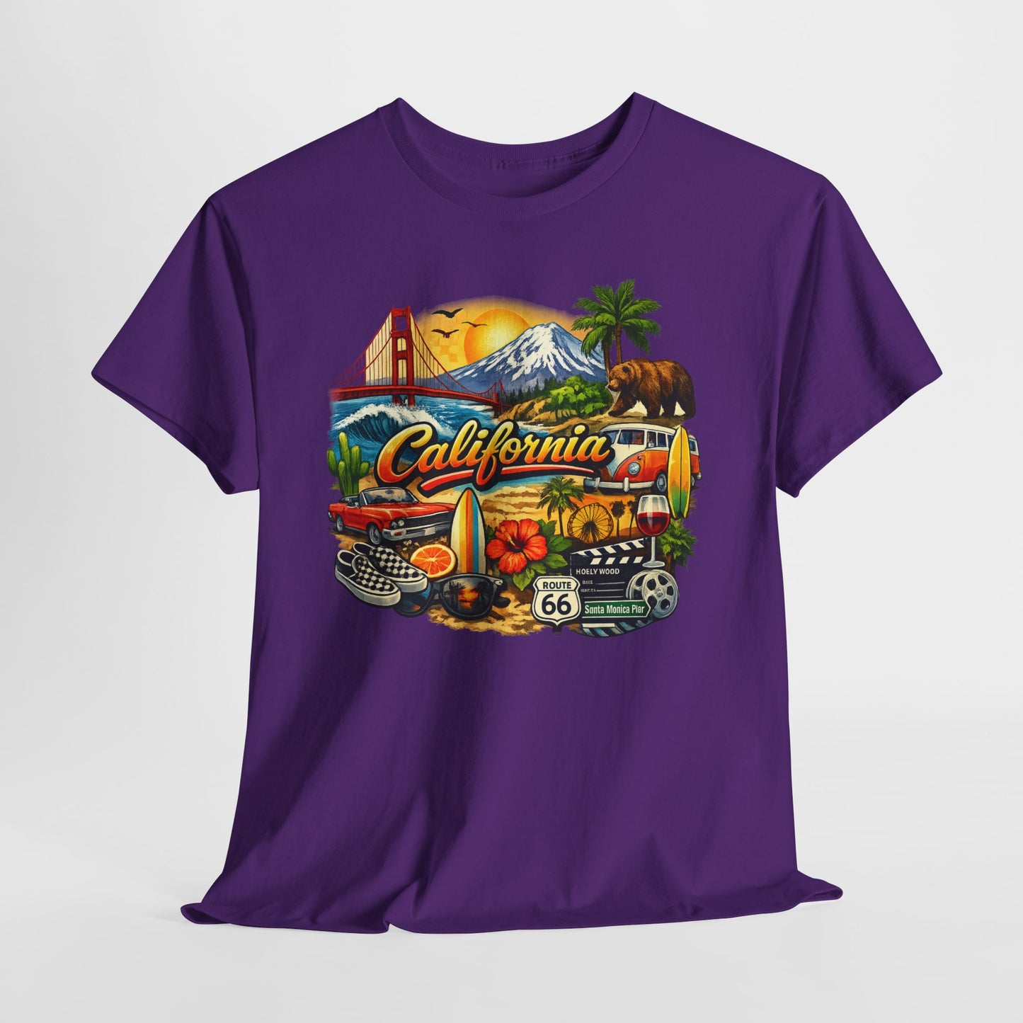 California Vintage Travel T-Shirt — Golden Gate, Palm Trees & Route 66 Tee