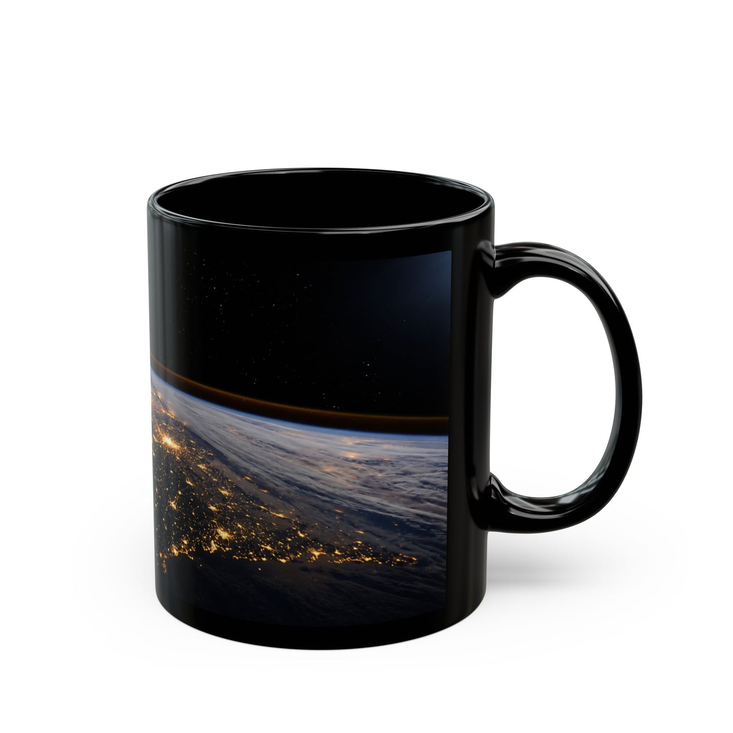 Earth at Night Black Coffee Mug – Satellite City Lights 11oz/15oz