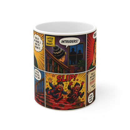 Home Alone Comic Strip Ceramic Coffee Mug — Vintage Pop Art Horror Panels (11oz & 15oz)