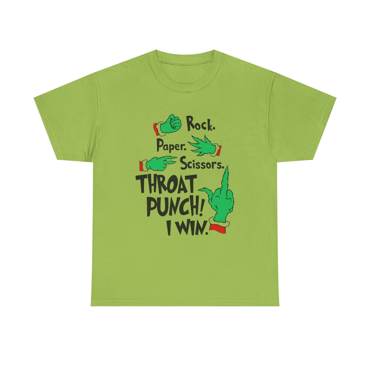 Funny Holiday Tee — "Rock. Paper. Scissors. Throat Punch! I Win" Graphic T-Shirt