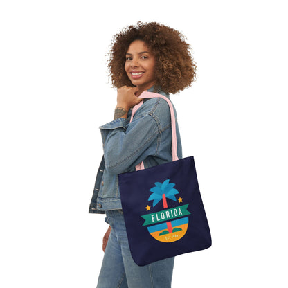 Florida Palm Beach Canvas Tote Bag — Retro Sunshine Travel Tote