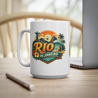 Rio de Janeiro Ceramic Coffee Mug — Vintage Tropical Travel Souvenir (11oz & 15oz)