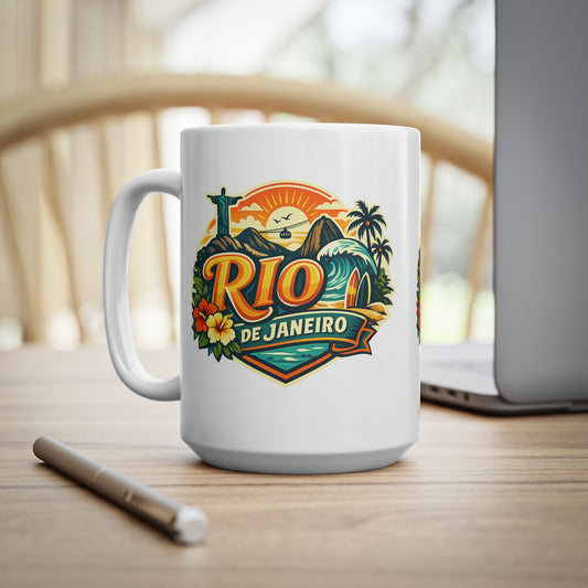 Rio de Janeiro Ceramic Coffee Mug — Vintage Tropical Travel Souvenir (11oz & 15oz)