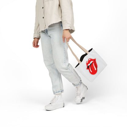 Rock & Roll Tongue Canvas Tote Bag — Retro Lip Graphic