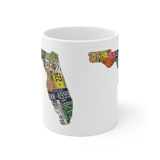 Florida License Plate Map Ceramic Coffee Mug — 11oz & 15oz