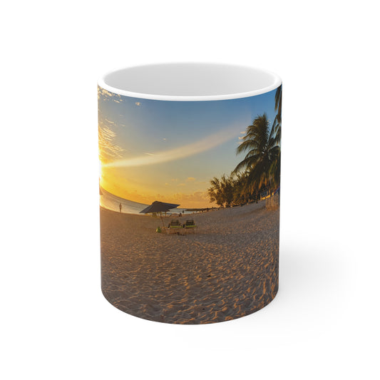Barbados Beach Sunrise Coffee Mug — Tropical Palm Sunset Ceramic Mug (11oz & 15oz)