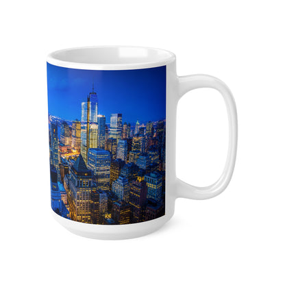 NYC City Skyline Coffee Mug — Nighttime Urban Panorama Ceramic Cup (11oz & 15oz)