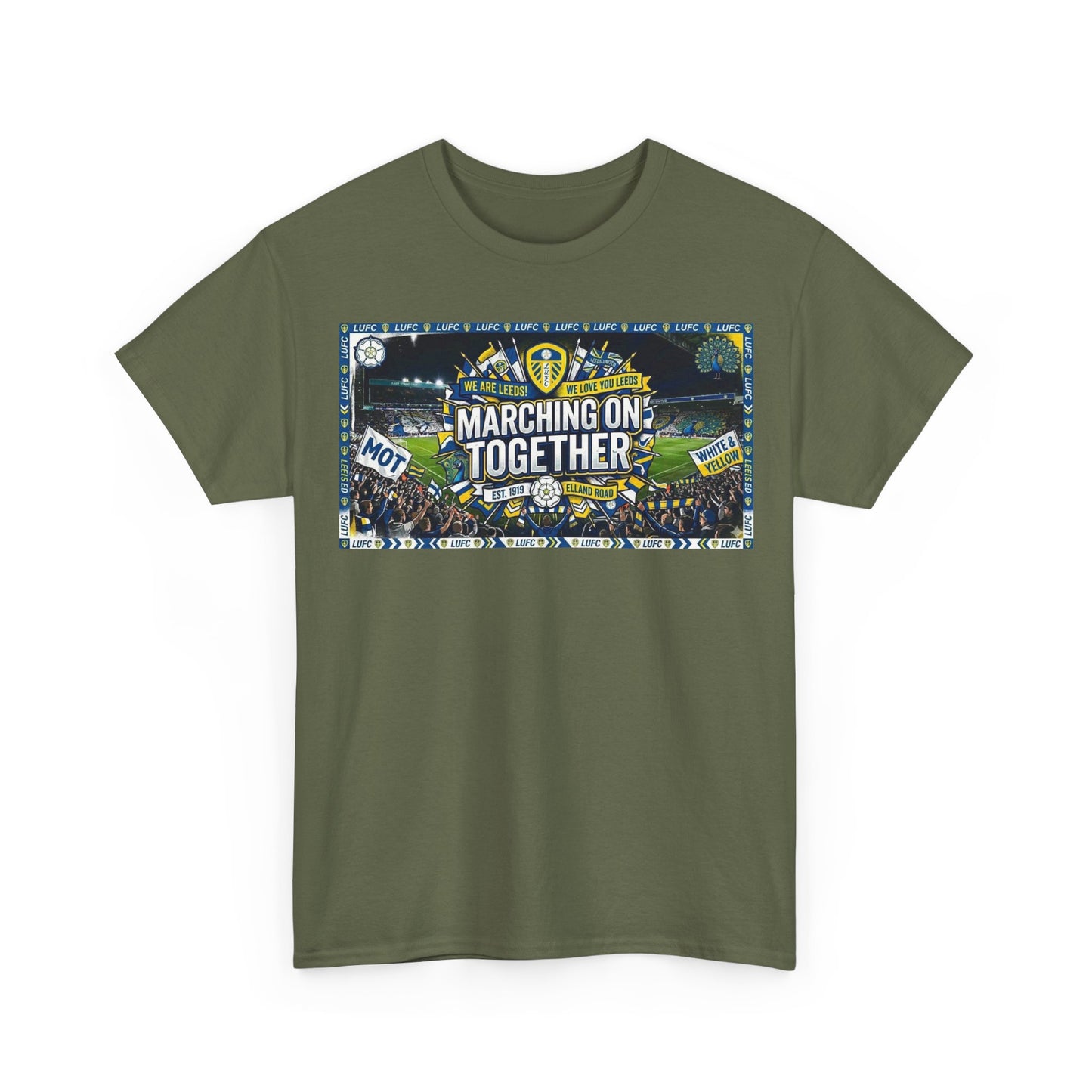 Leeds United T-Shirt — "Marching On Together" Fan Tee (Soccer Supporter Graphic)