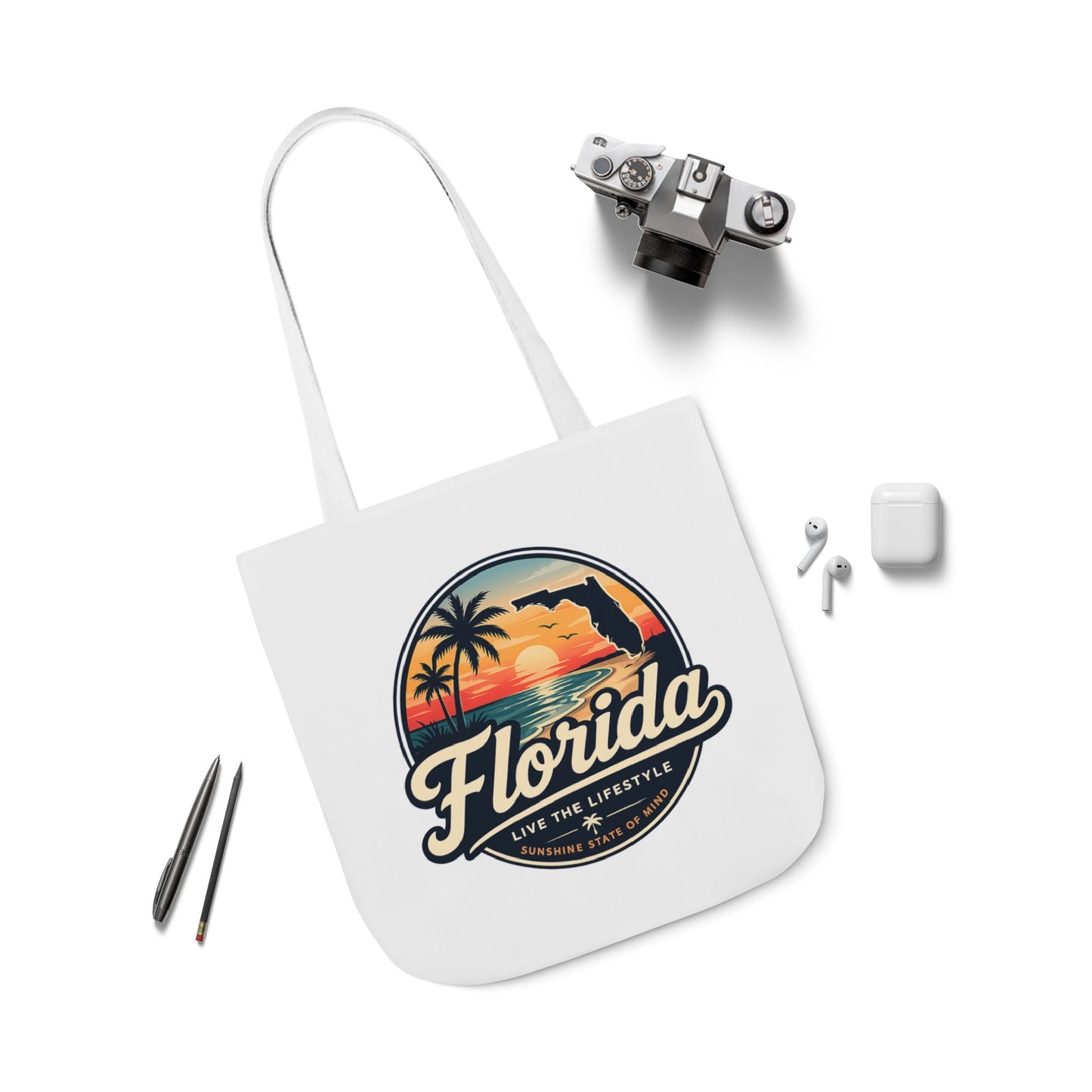 Florida Sunset Canvas Tote Bag — Retro Palm Beach Design