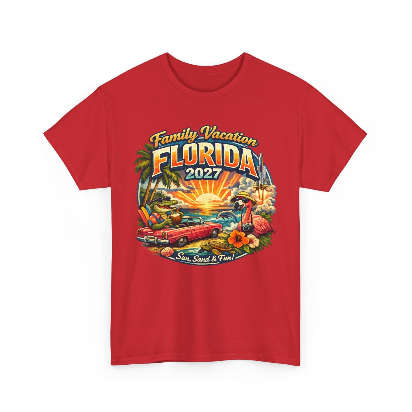 Florida Family Vacation 2027 T-Shirt — Retro Sunset Beach Design