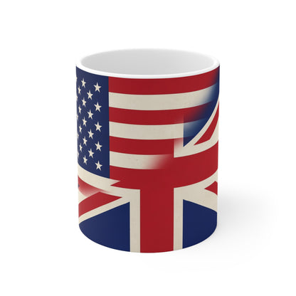 USA & UK Flag Ceramic Coffee Mug — Dual American & British Flag 11oz/15oz