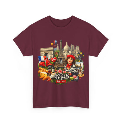 Paris Montage Tee — Eiffel Tower, Croissant & Metro Vintage Travel T‑Shirt