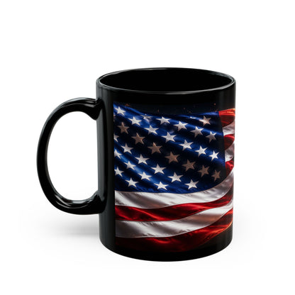 American Flag Black Mug – Waving USA Stars & Stripes Coffee Cup (11oz/15oz)