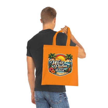 West Palm Beach Cotton Tote — Vintage Tropical Beach Palm Tree Design