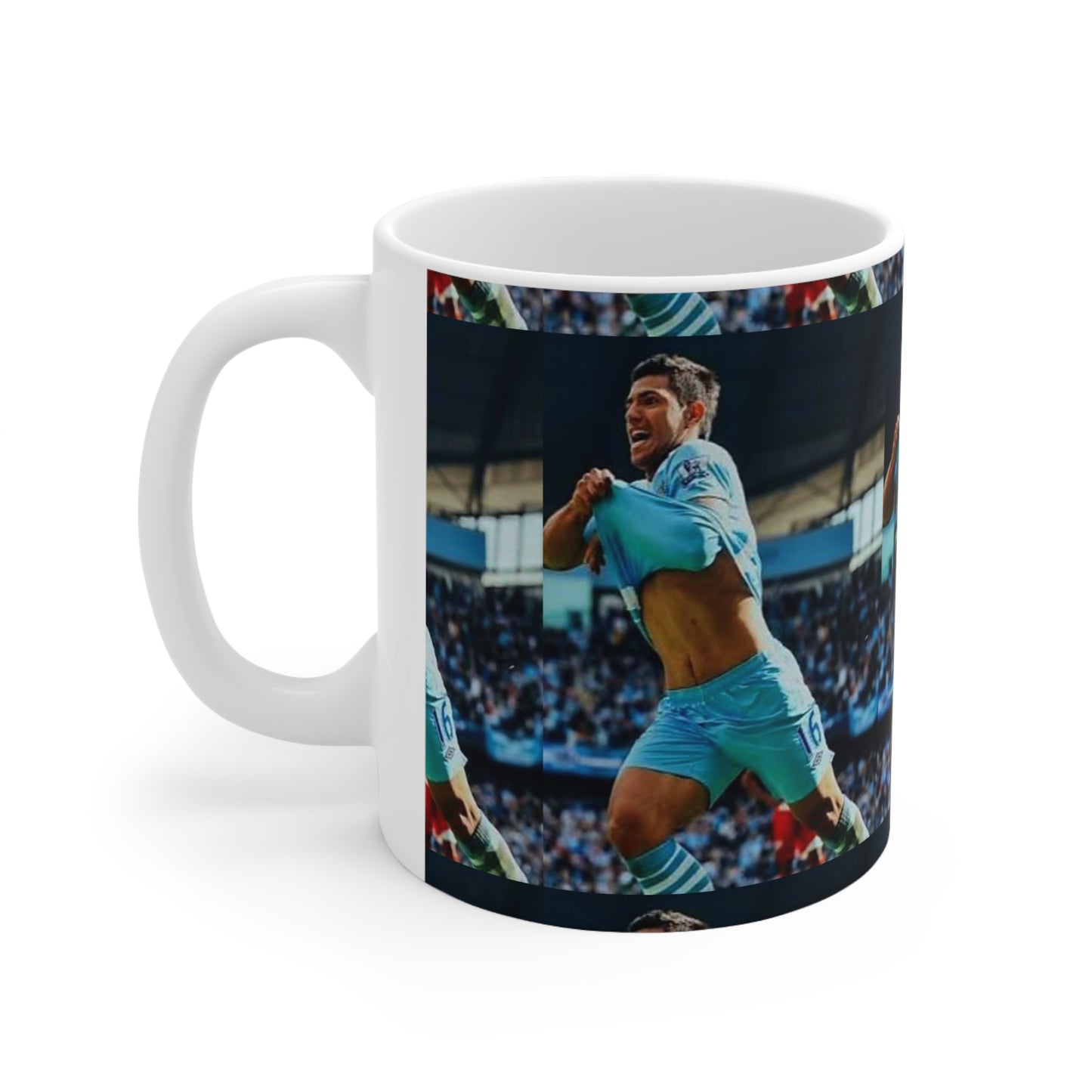 Manchester City Sergio Aguero 93:20 Celebration Ceramic Mug — Stadium Goal Moment, 11oz & 15oz