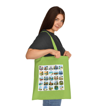 Florida City Landmarks Collage Cotton Tote – Vintage Travel Postcard Design