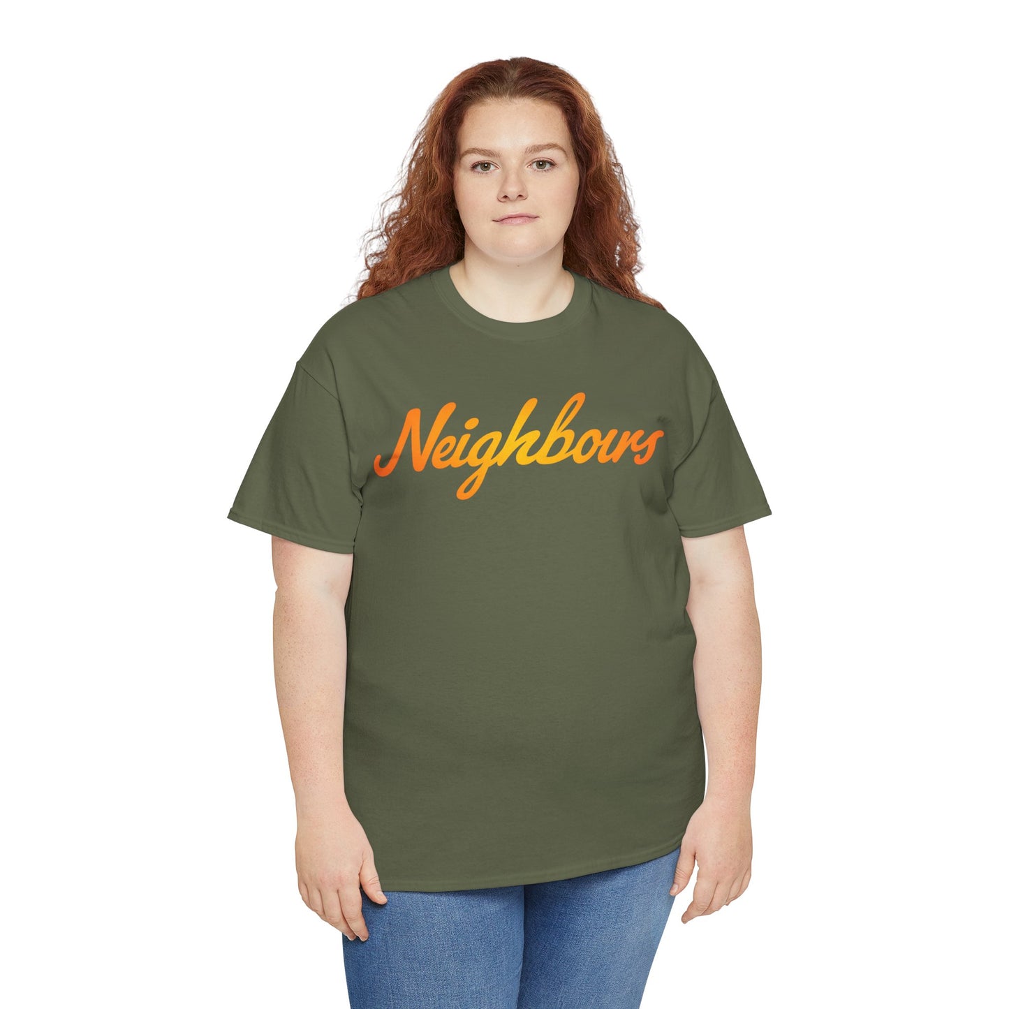 Neighbours Script T‑Shirt — Retro Orange Neighborhood Tee