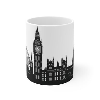 London Skyline Coffee Mug — Black & White Big Ben, London Eye Ceramic Mug (11oz & 15oz)