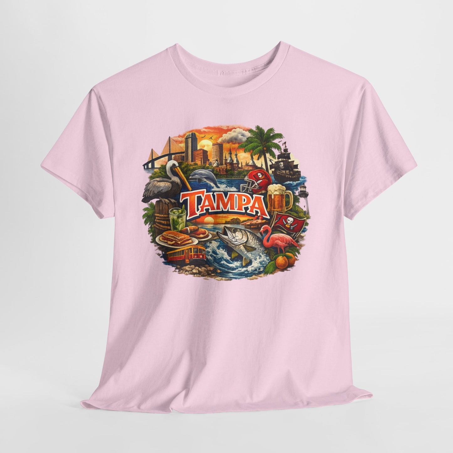 Tampa Florida Retro Scenic Tee — Vintage Beach, Skyline & Wildlife Graphic